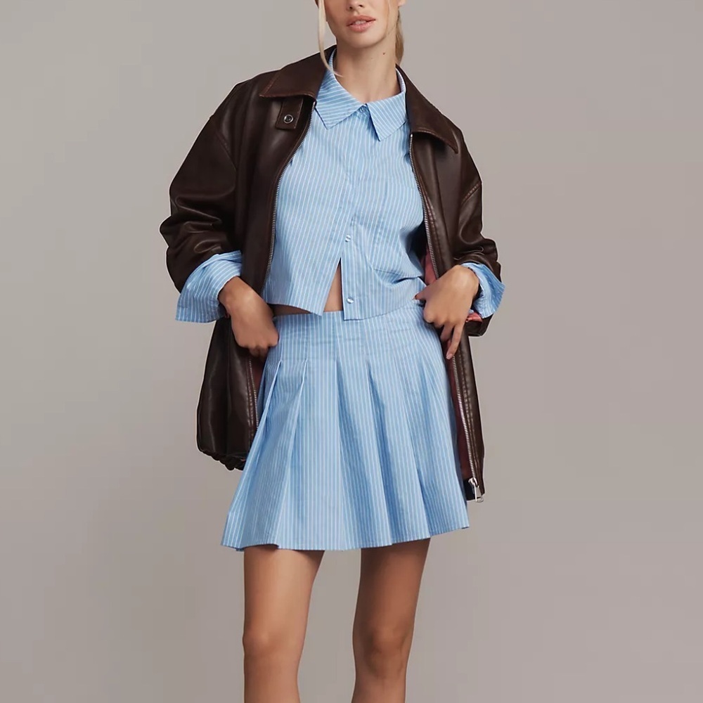 NWT ✨ Anthropologie Maeve Stripe Pleated Mini Skirt